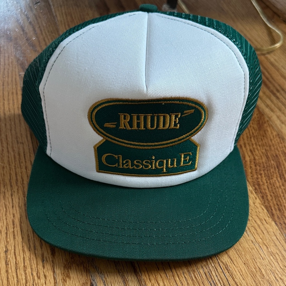 Rhude Green and White Classique Hat